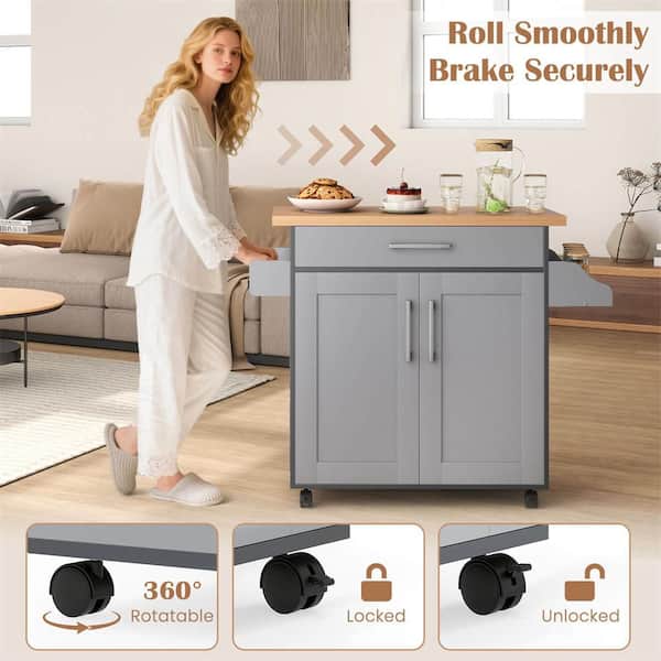 Costway Rolling Kitchen Gray Island Cart Storage Cabinet with
