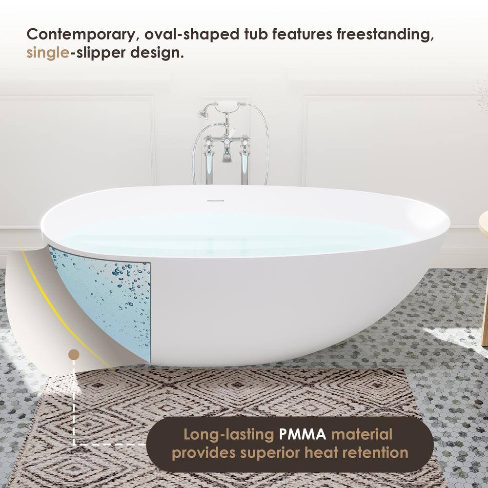 Giotto 67" Matte White Solid Surface Freestanding Soaking Bathtub