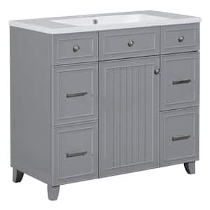 36 in. W x 18 in. D x 34 in. H Single Sink Freestanding Bath Vanity in Gray with White Resin Top