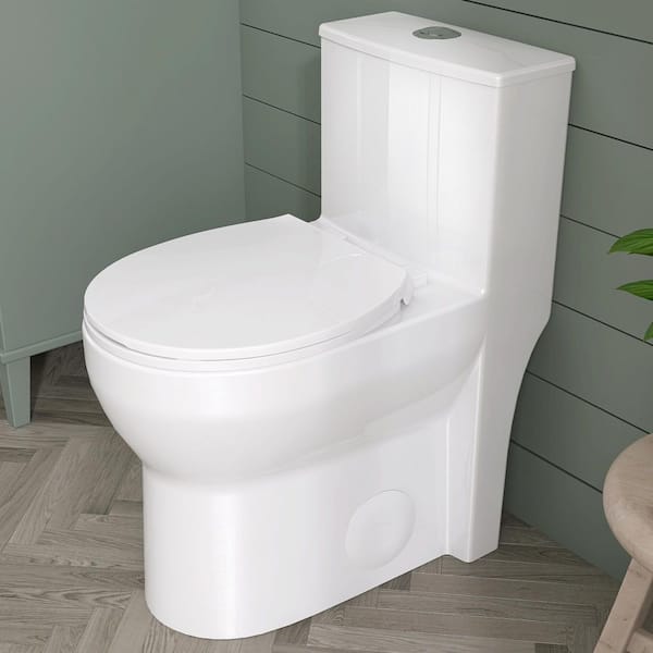 Toa One-Piece Toilet 1.1/1.6 GPF Dual Flush Elongated Chair Height Toilet in White Soft Close Seat Included