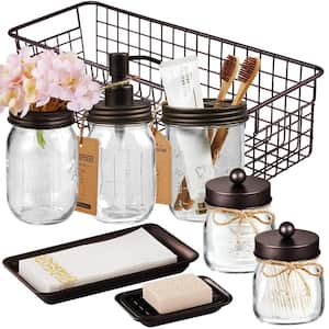 8-Piece Bathroom Accessory Set with Lotion Dispenser,Toothbrush Holder, Apothecary Jars, Soap Dish,Vanity Tray in Bronze