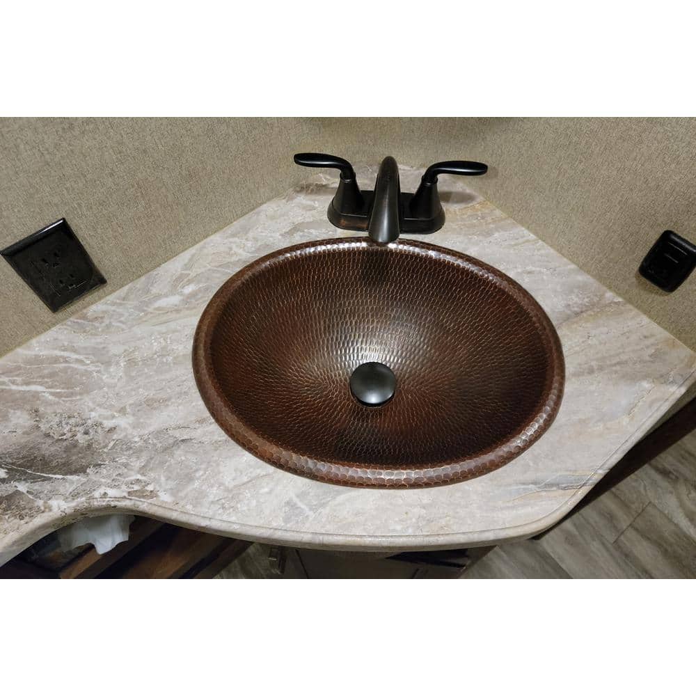 17" Oval Hammered Copper Bathroom Sink with Oil Rubbed Bronze Finish