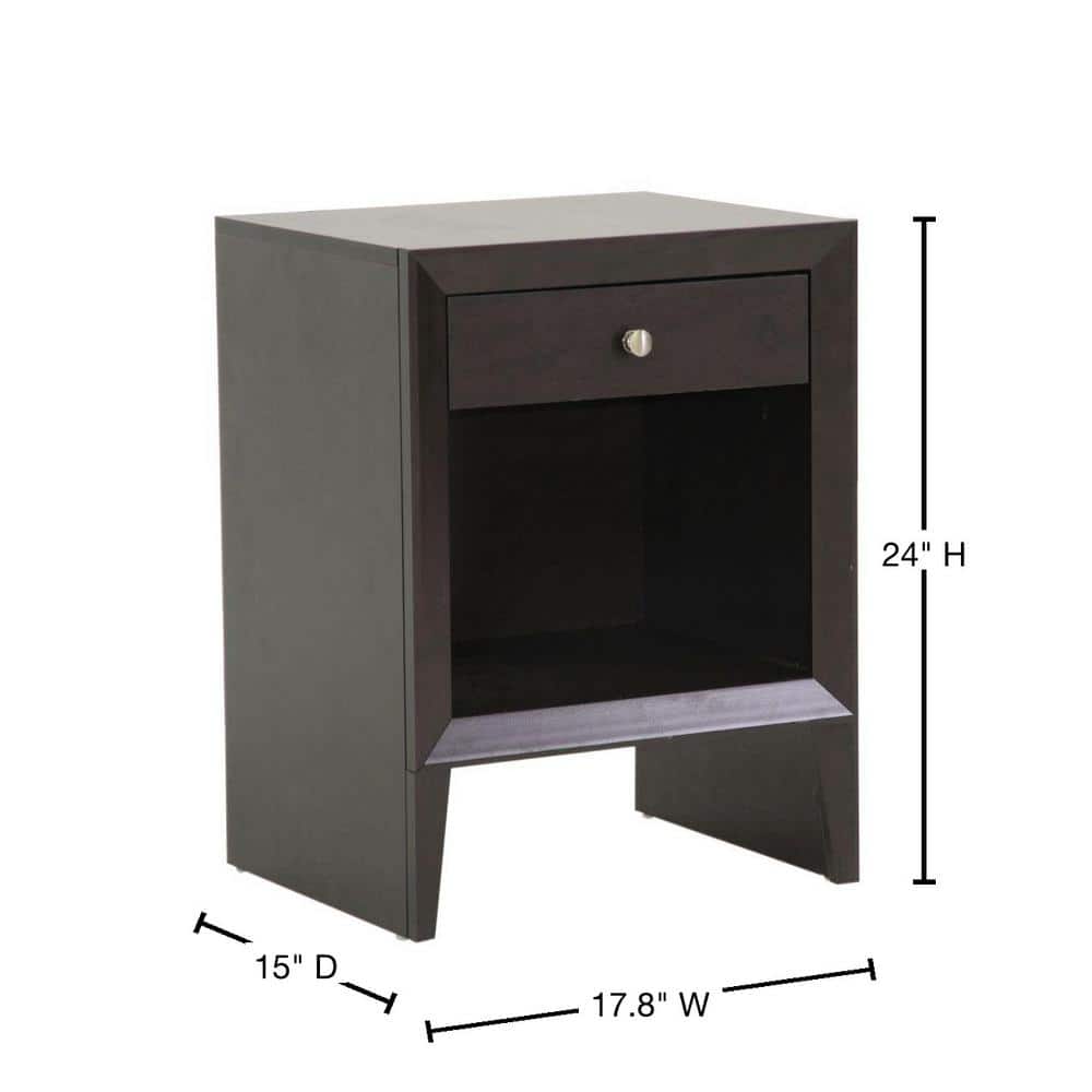 Leelanau 15" Dark Brown Engineered Wood Modern Nightstand