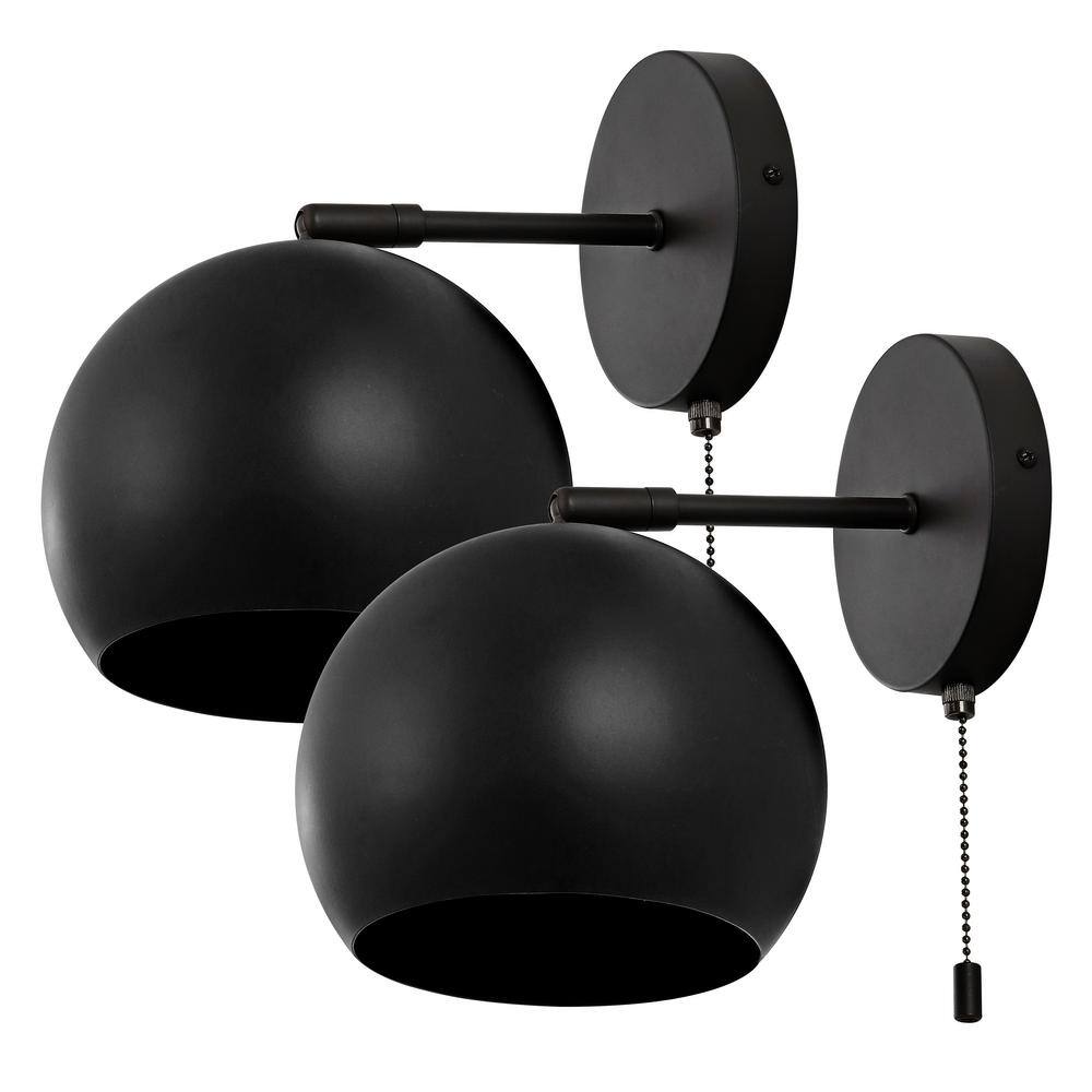Tierra Black Iron Globe Shade Wall Sconce Set
