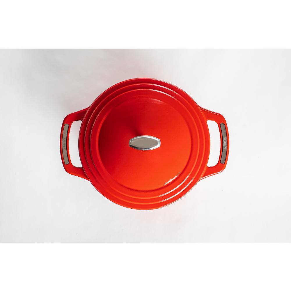 Cherry Red Enameled Cast Iron 6-Qt Dutch Oven with Stainless Steel Handles