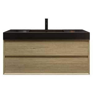 MIA 47 in. W. x 20 in. D x 24 in. H Single Sink Floating Bath Vanity in Teak Oak with Black Stainless-Steel Top