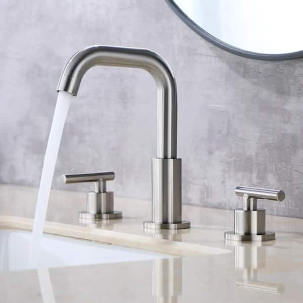 UKISHIRO Viki 8 in. Widespread 2-Handle High Arc Bathroom Faucet with 360 Rotation in Brushed Nickel