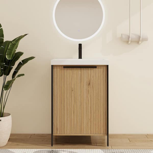 ARTCHIRLY 23.6 in. W x 19.7 in. D x 34.9 in. H Freestanding Bath Vanity in Beige with White Resin Vanity Top