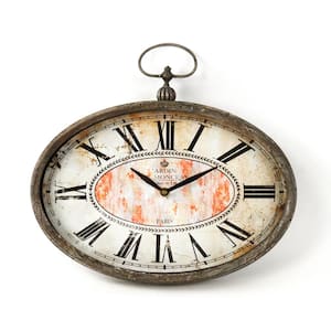 Wide Oval Distressed Iron Paris Clock