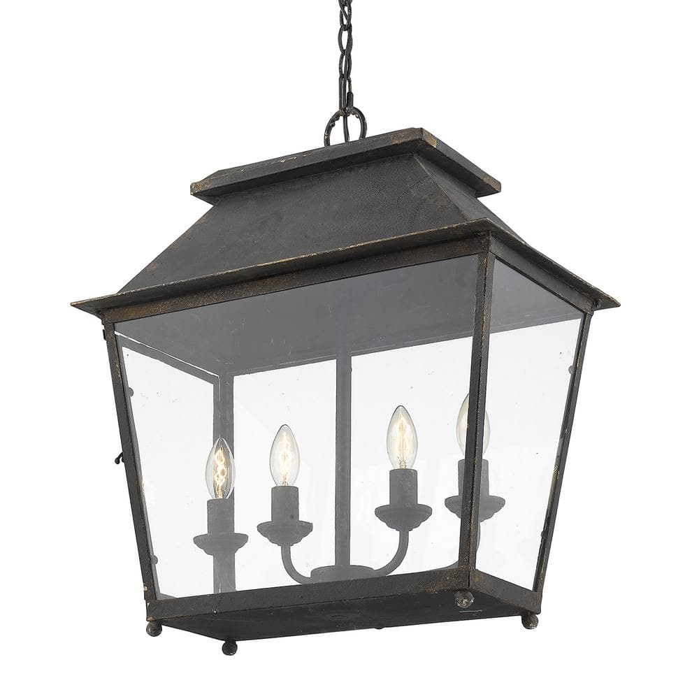 Abingdon Cozy Lantern-Style 4-Light LED Pendant in Antique Black Iron