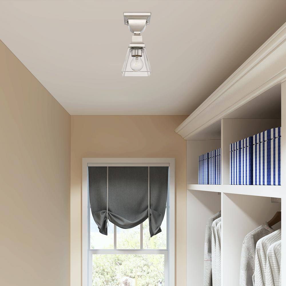 Brushed Nickel Clear Glass Indoor/Outdoor Flush Mount Light