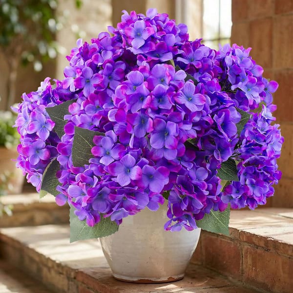 4-Pieces 20 in. Purple Indoor/Outdoor Artificial Hydrangea Flower