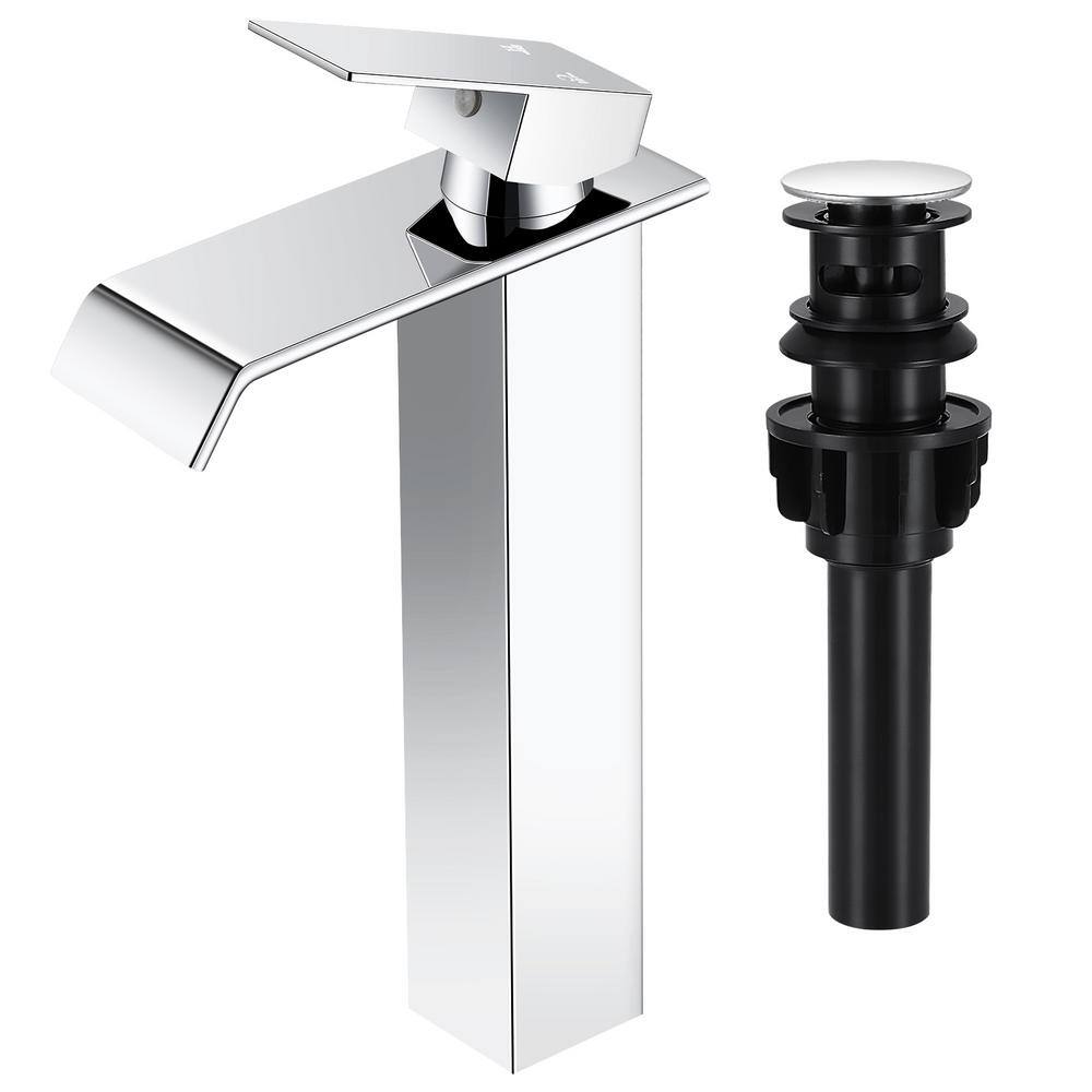 Single Handle Vessel Sink Faucet with Pop-Up Drain in Polish Chrome