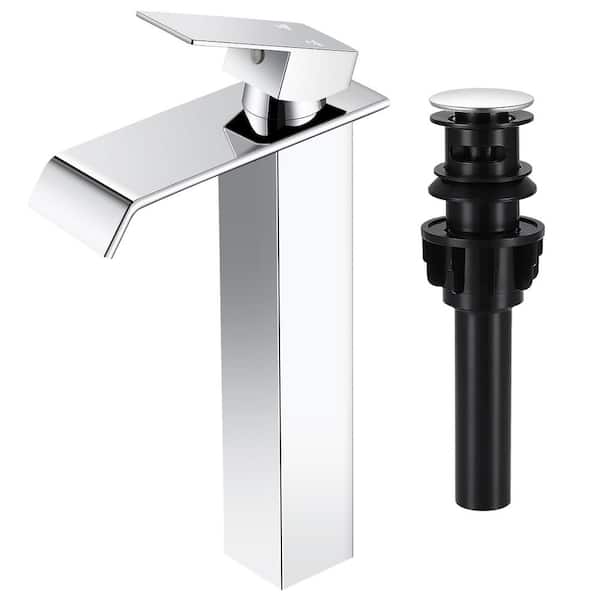 AKLFGN Single Handle Vessel Sink Faucet with Pop-Up Drain in Polish Chrome