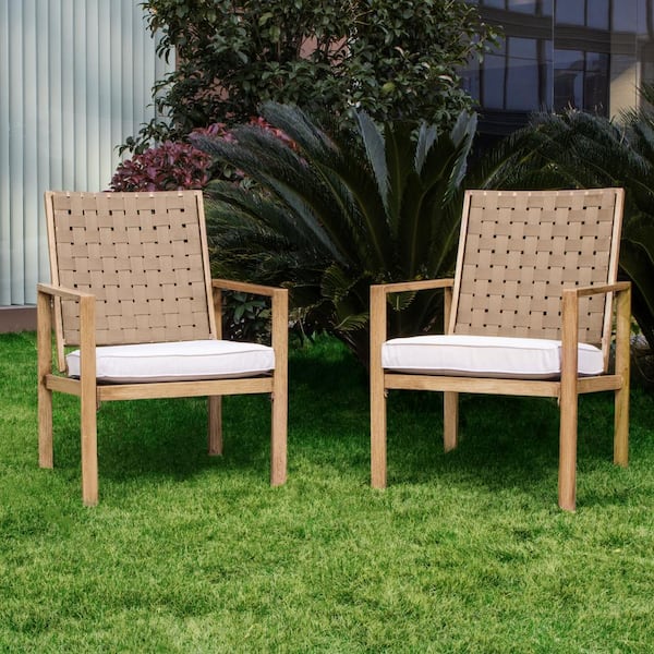Cisvio Set of 2 Patio Chairs, Metal Hand-Made Drawstring Outdoor Indoor Dining Chairs Waterproof with White Cushion for Patio