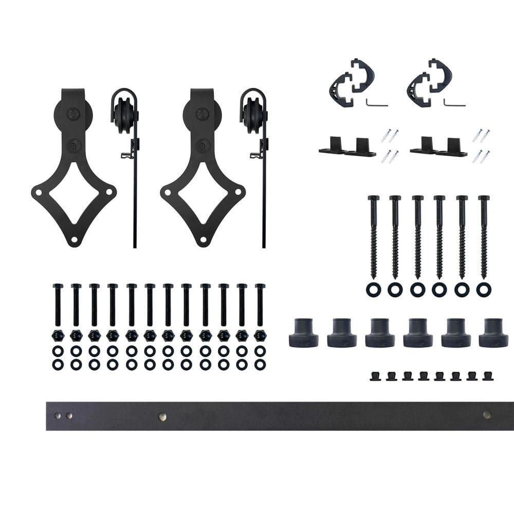 8 ft./96 in. Black Rustic Non-Bypass Sliding Barn Door Hardware Kit Diamond Design Roller for Double Doors price history on PriceWatchPro