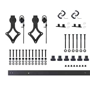 8 ft./96 in. Black Rustic Non-Bypass Sliding Barn Door Hardware Kit Diamond Design Roller for Double Doors