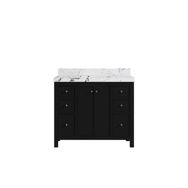 Willow Collections Chicago 42 in. W x 22 in. D x 36 in. H Single Sink Bath Vanity in Black with 2 in. Viola Night qt. Top