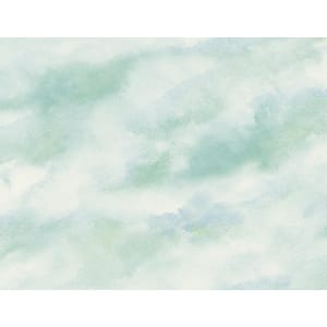 Cloudy Faux Sky Blue, Off-White, and Light Green Paper Strippable Roll (Covers 60.75 sq. ft.)