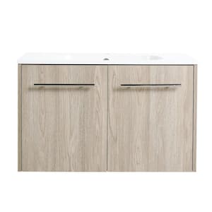 30 in. W x 18 in. D x 18 in. H Wall Mounted Floating Vanity Cabinet with Sink Combo in White Oak