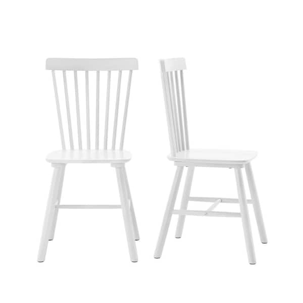 18 in. White Classic Windsor Dining Chair, Solid Wood High Spindle Back Kitchen Chair Set of 6