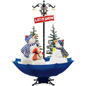 67 in. Christmas Musical Snowy Snow-Family Scene with Blue Umbrella Base