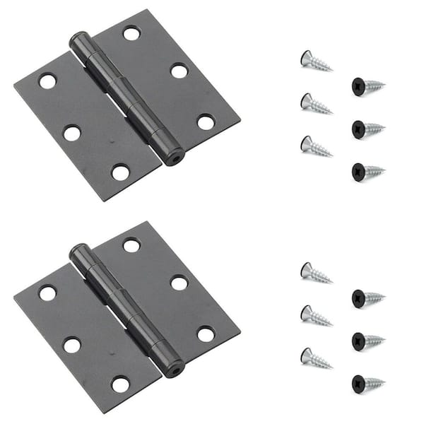 3 in. x 3 in. Black Full Mortise Butt Hinge with Removable Pin (2-Pack)
