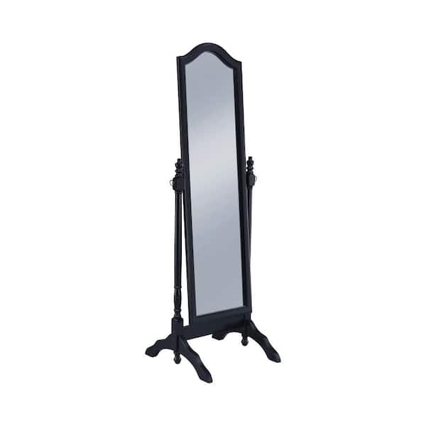 Benjara Black 23 in. W x 65 in. H Rectangle Wood Artistically Charmed Cheval Mirror with Arched Top