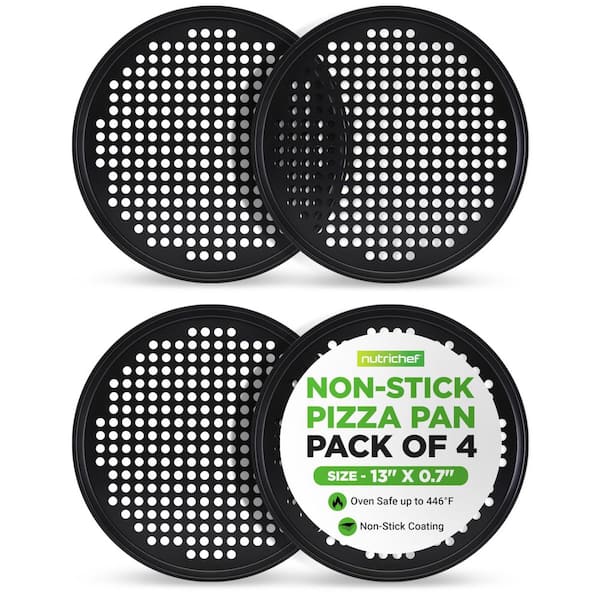14.8’’ 10 Pcs. Non-Stick Pizza Tray with Silicone Handle, Perforated Holes, Dishwasher Safe, PFOA-Free - NCBPIZ1X10