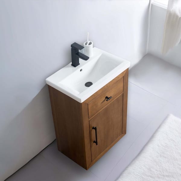 Vanity Art 20 in. W x 15.7 in. D x 34 in. H Single Sink Bathroom Vanity in Tan with Ceramic Top in White