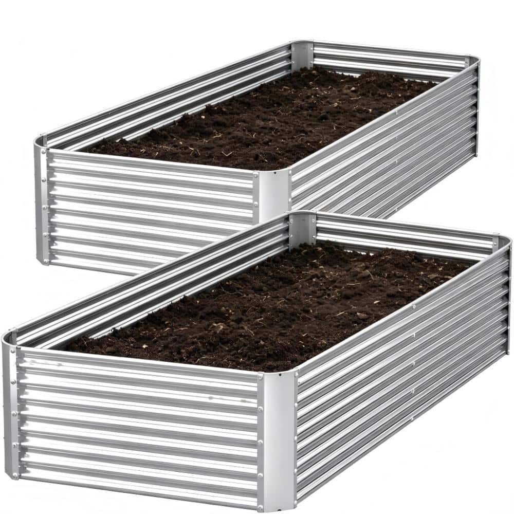 Galvanized Steel Raised Garden Beds for Outdoor Durable Metal Planting Boxes with Drainage Holes 4x2x1ft Silver 2pk price history on PriceWatchPro