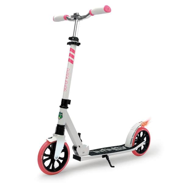 Lightweight and Foldable White and Pink Kick Scooter Adjustable for Kids and Teens , Alloy Deck with High Impact Wheels