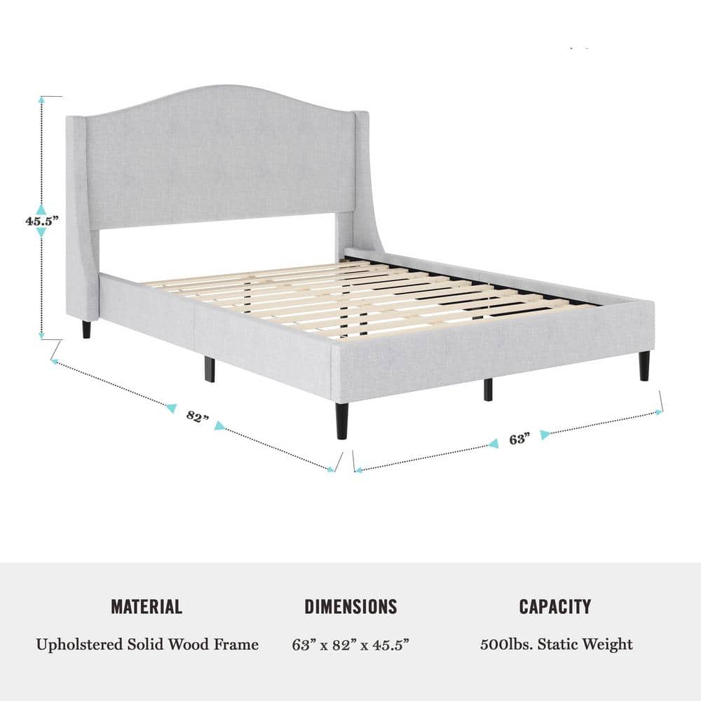 Amelia Full Gray Upholstered Platform Bed with Curved Headboard