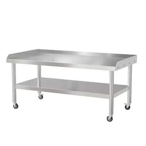 Silver Stainless Steel Kitchen Prep Table with Shelf and Wheels