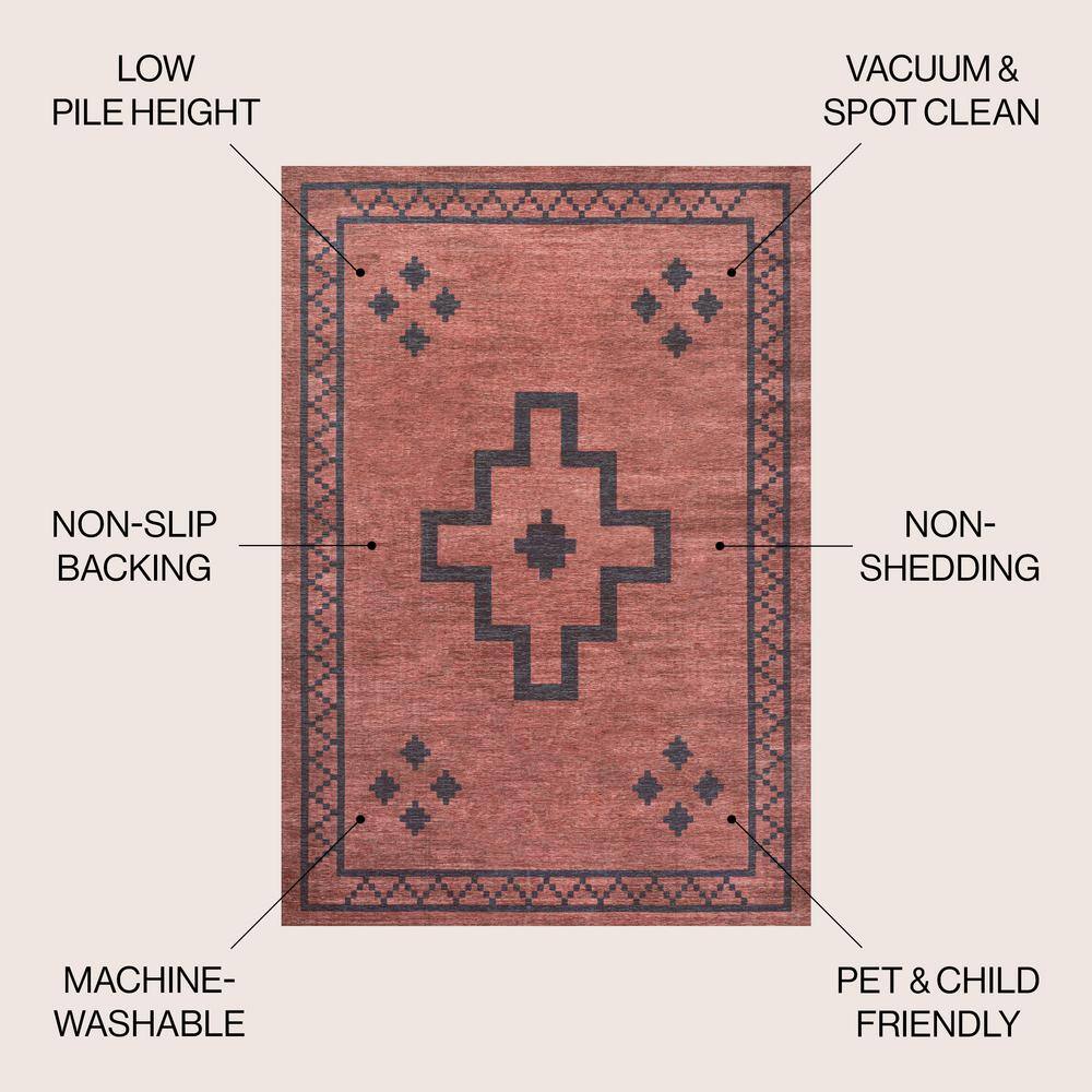 Korsa Red and Dark Gray Geometric 9' x 12' Washable Area Rug