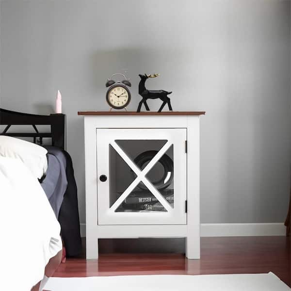 Spaco White Walnut Nightstand Side Table End Table Set of 2(18.81 in. W x 13.71 in. D x 23.61 in. H)