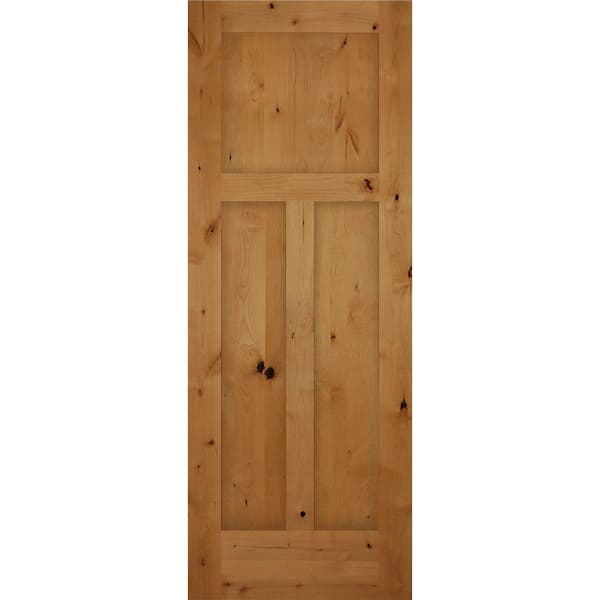 Unbranded 32 in. x 80 in. Right-Handed 3-Panel Craftsman Solid Core Knotty Alder Single Prehung Interior Door