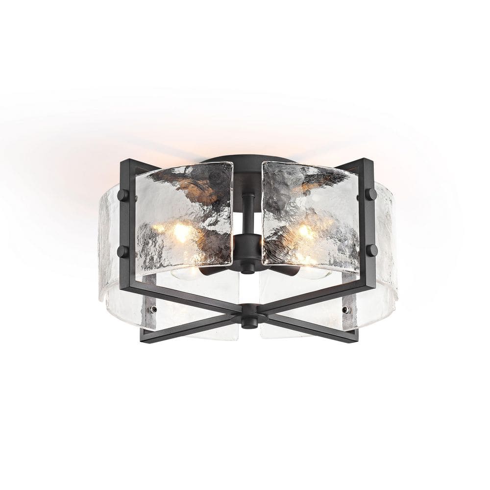 Iris 16.5 in. 4-Light Black Flush Mount with Textured Glass Panels Shade price history on PriceWatchPro
