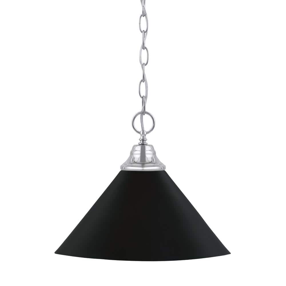 Kingston 100-Watt 1 Light Chrome Shaded Pendant Light with 14 in. Matte Bla