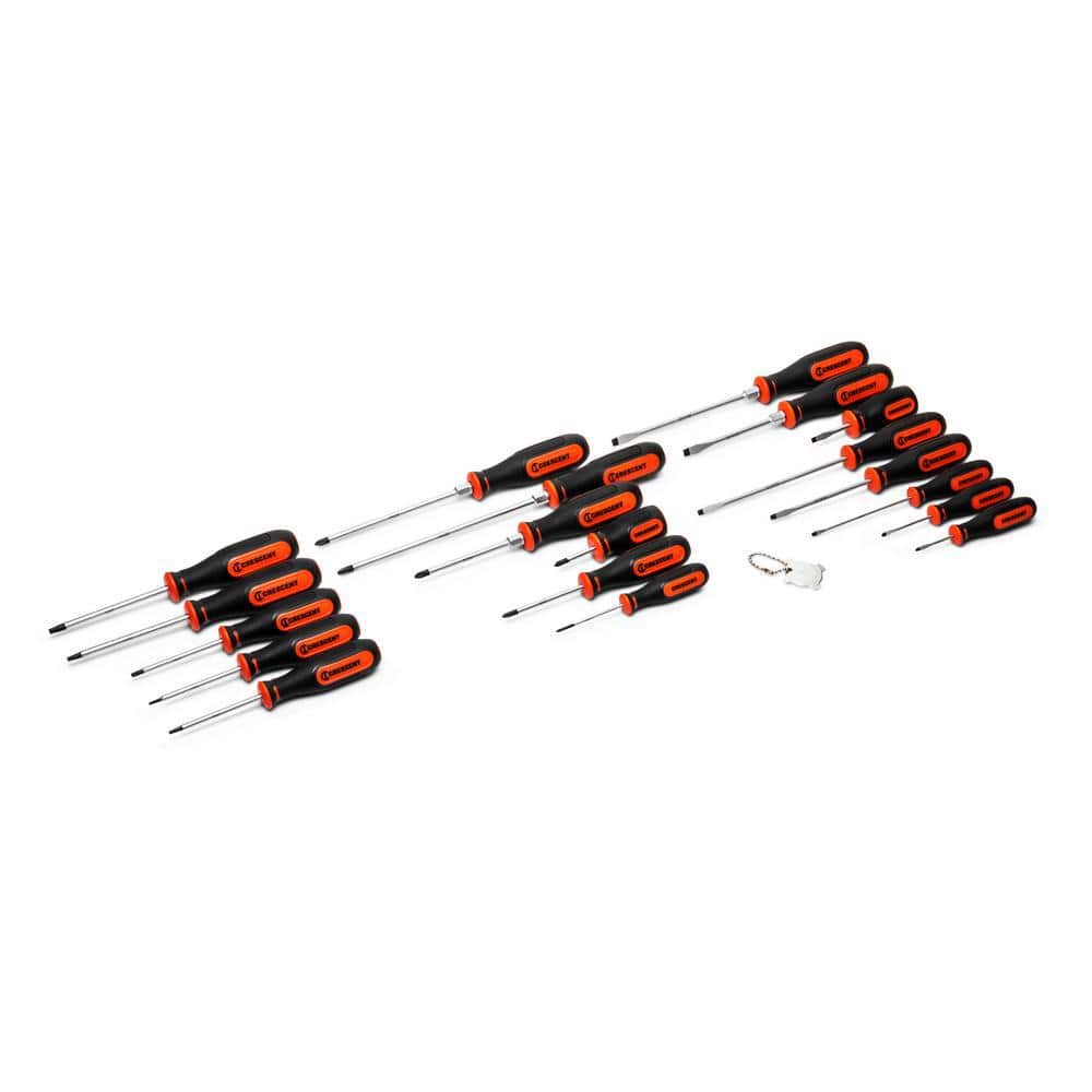 Crescent Phillips, Slotted, and Torx Screwdriver Set with Dual Material TriLobe Handles (20