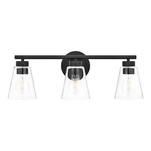 Eastburn 22 in. 3-Light Matte Black Vanity Light with Clear Glass Shades