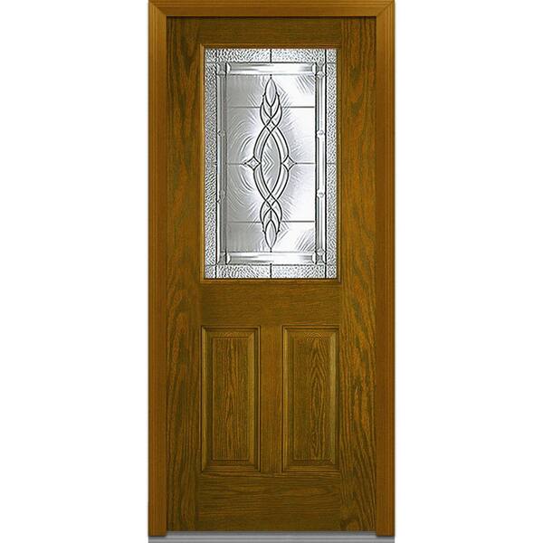 MMI Door 32 in. x 80 in. Brentwood Left-Hand 1/2 Lite 2-Panel Classic Stained Fiberglass Oak Prehung Front Door