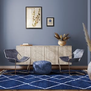 Theia Cream/Blue 5 ft. x 8 ft. Boho Geometric Diamonds Shag Area Rug