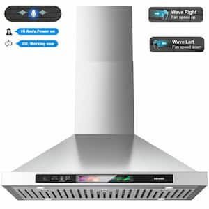 30 Inch Wall Mount Stainless Steel Range Hood 900 CFM, with Voice/Gesture/Touch Control, Ducted/Ductless Convertible