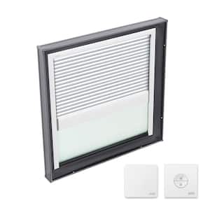 22-1/2 in. x 22-1/2 in. Fixed Curb Mount Skylight with Tempered Low-E3 Glass & White Solar Powered Room Darkening Blind