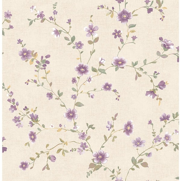 A-Street Prints Delphine Plum Floral Trail Plum Wallpaper Sample