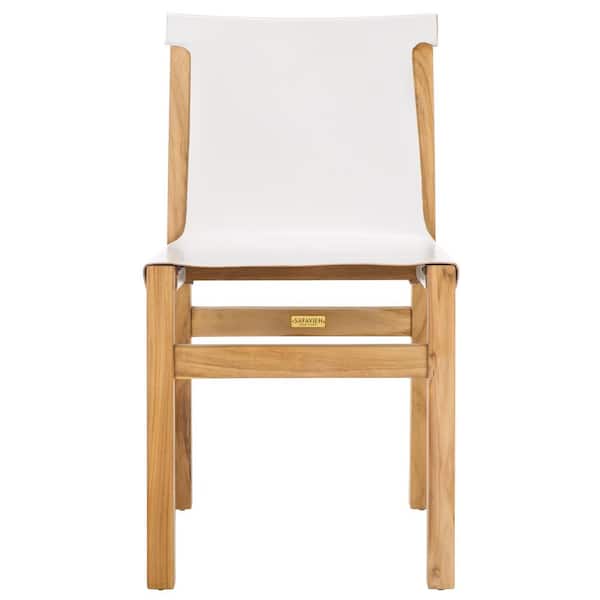 SAFAVIEH Arian White/Natural 18.9 in. Teak Dining Chair