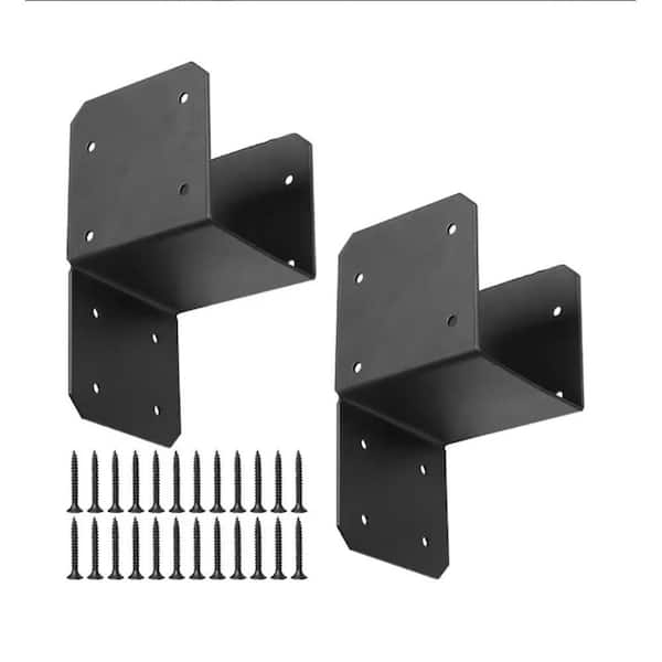 2 Pack 4 x 4 in. Black Heavy-Duty Carbon Steel Post Cap Tie Brackets Anchor Connector Support