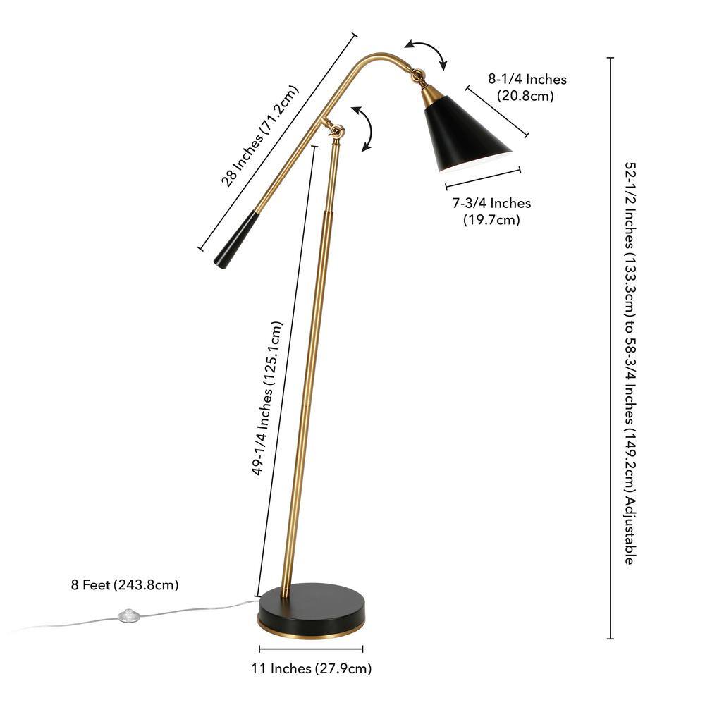 Adjustable Brass and Matte Black Floor Lamp