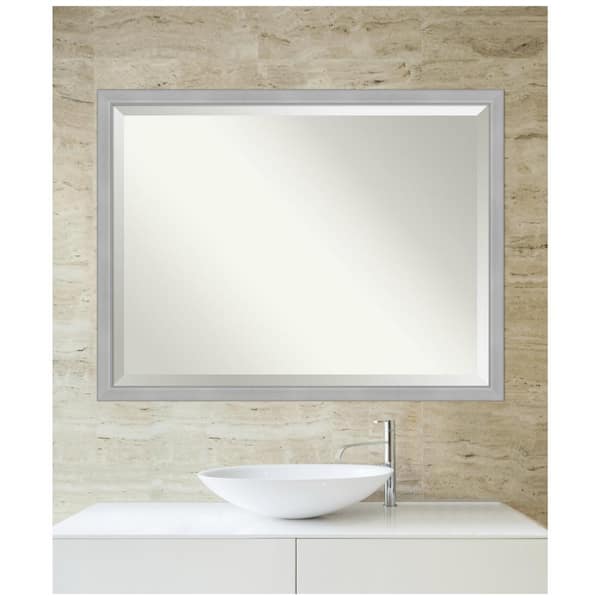 Medium Rectangle Vista Brushed Nickel Beveled Glass Modern Mirror (32.75 in. H x 42.75 in. W)